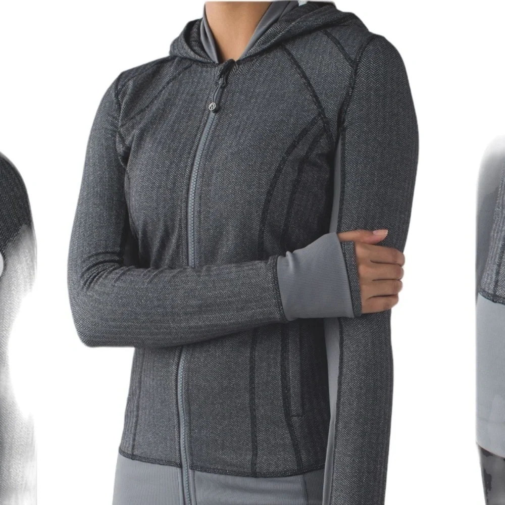 LULULEMON Daily Practice Herringbone Slate Black Gray Light Hoodie